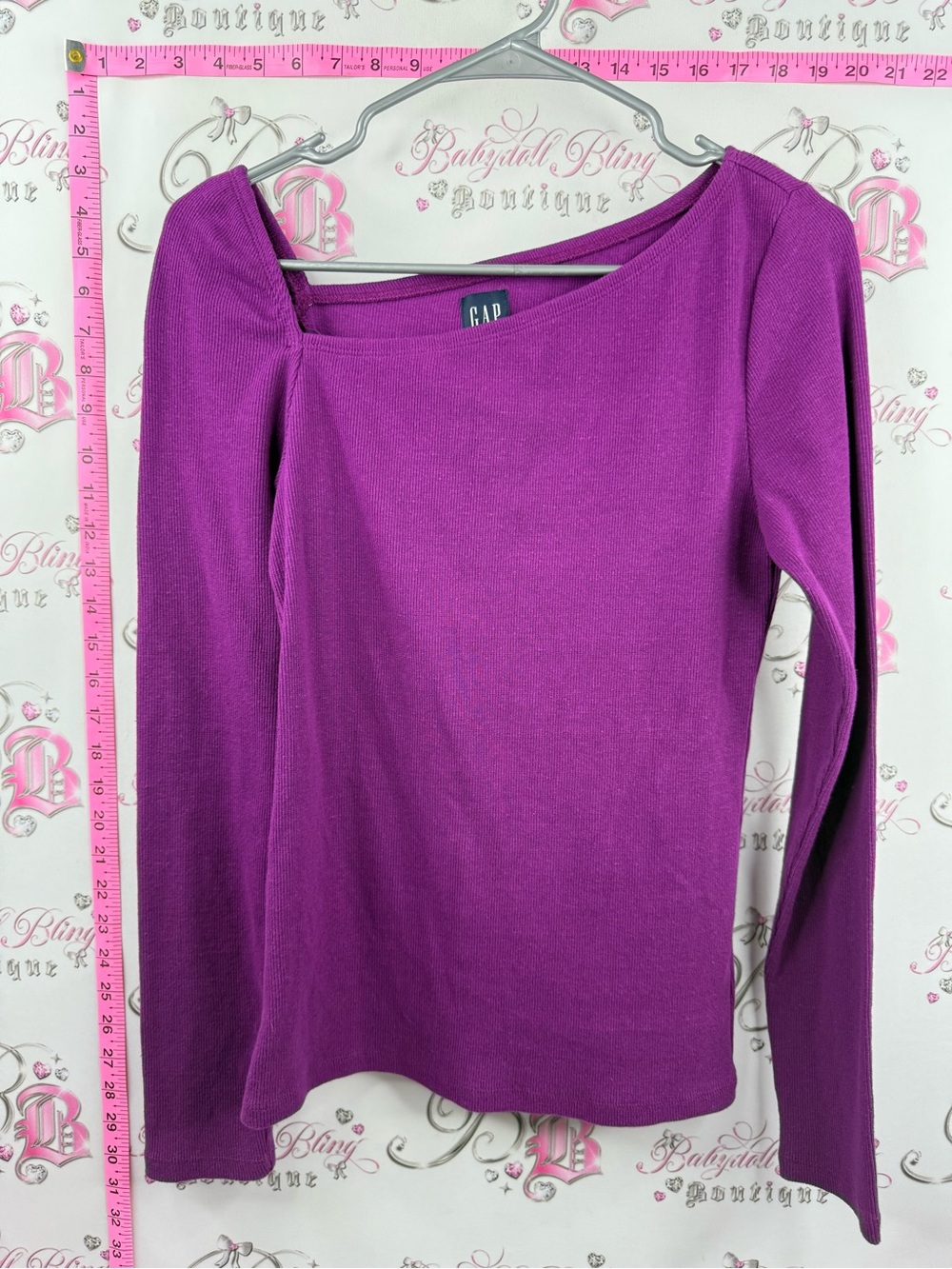 GAP Women's Long Sleeve Square Neck Top - Magenta Purple